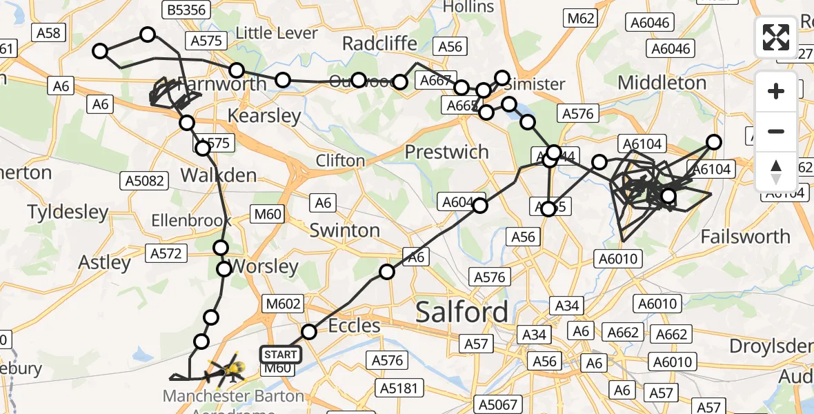 Flight route map: Police Helicopter to Manchester Barton Aerodrome, Manchester Barton Aerodrome