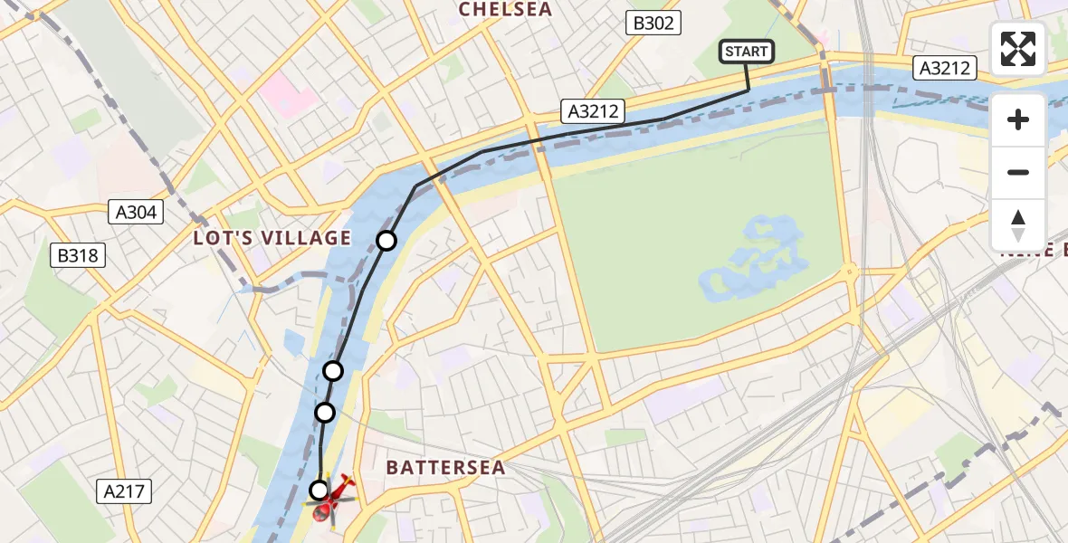 Flight route map: Air Ambulance Helicopter to London Heliport, London Heliport