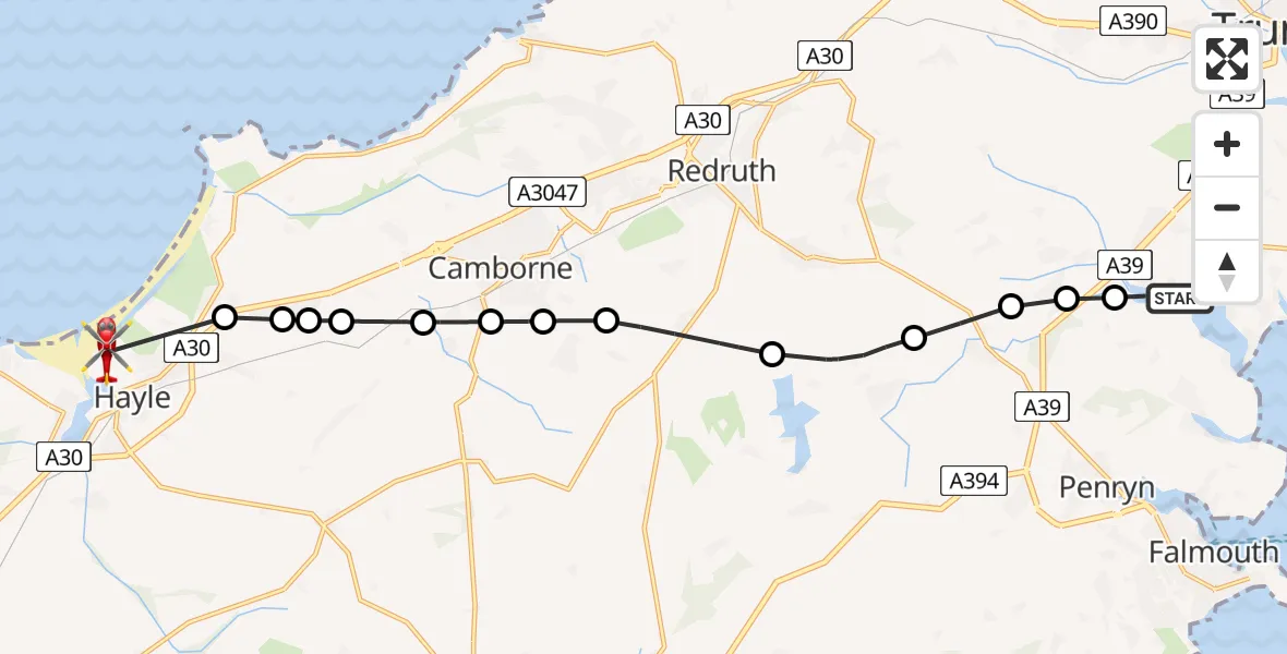 Routekaart van de vlucht: Air Ambulance Helicopter to Phillack, Riviere Towans