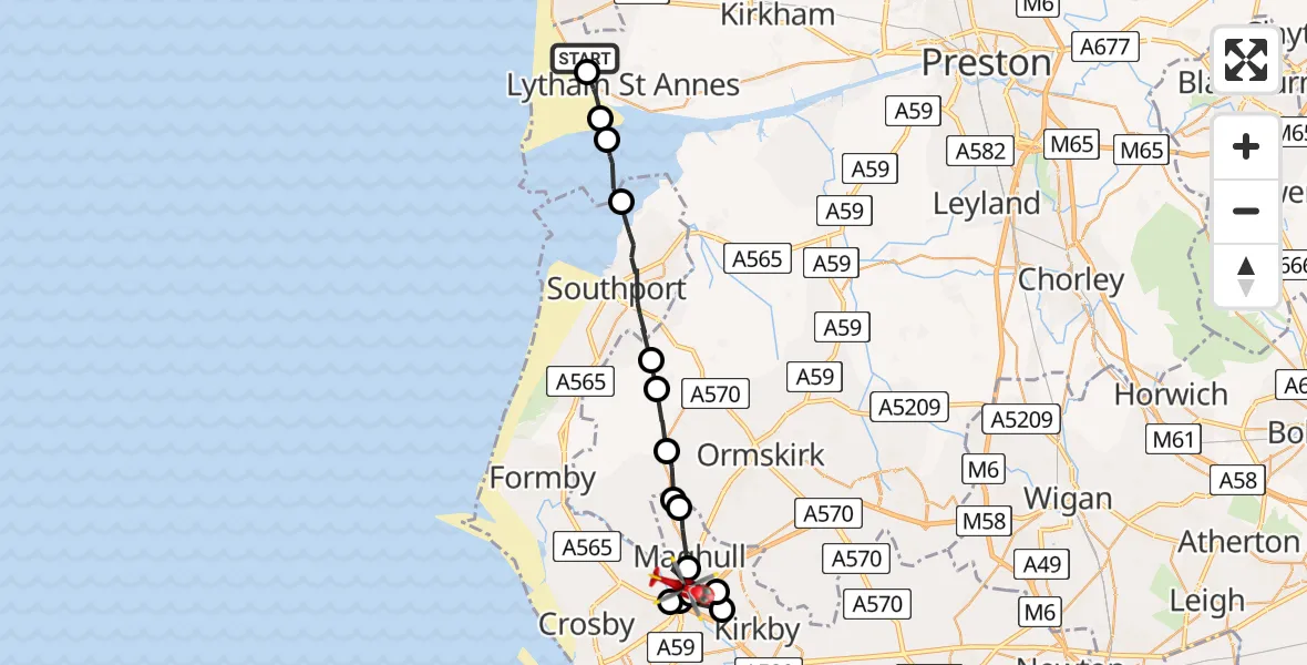 Routekaart van de vlucht: Air Ambulance Helicopter to Kennessee Green, The Crescent