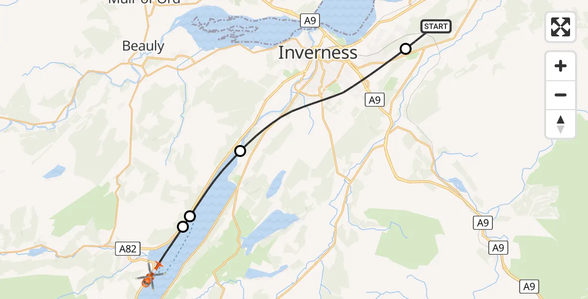 Flight route map: Coastguard Helicopter to Loch Ness, Loch Ness