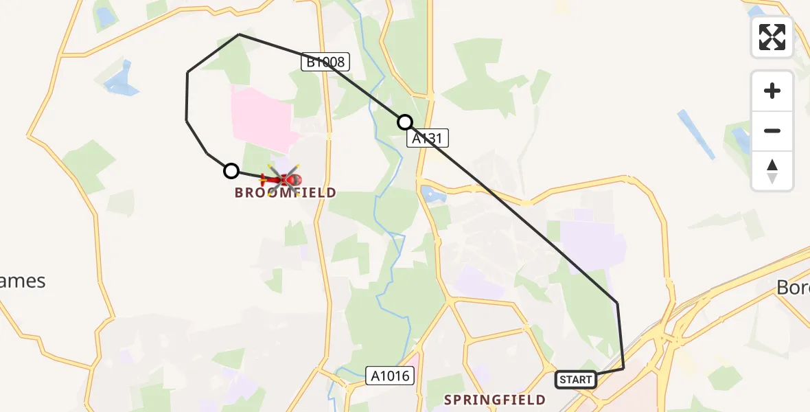 Routekaart van de vlucht: Air Ambulance Helicopter to Chelmsford, Hospital Ring Road