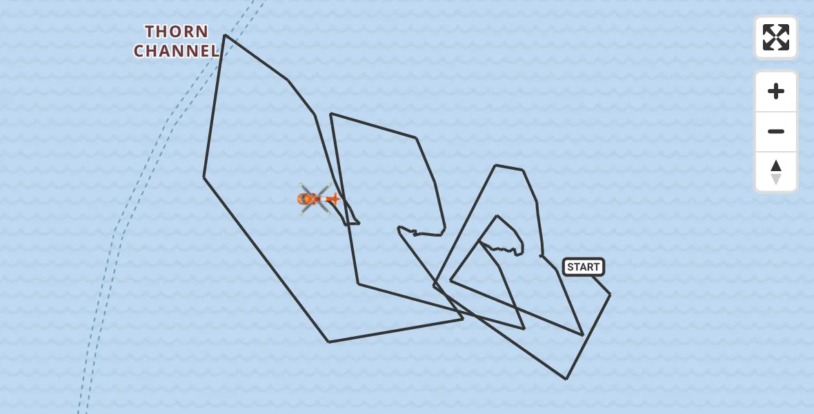 Flight route map: Coastguard Helicopter to English Channel, English Channel