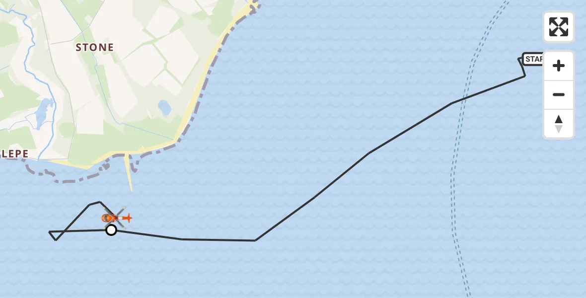 Flight route map: Coastguard Helicopter to New Forest, Lepe Road