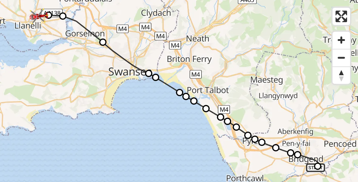 Routekaart van de vlucht: Air Ambulance Helicopter to Dafen, Cilsaig Road