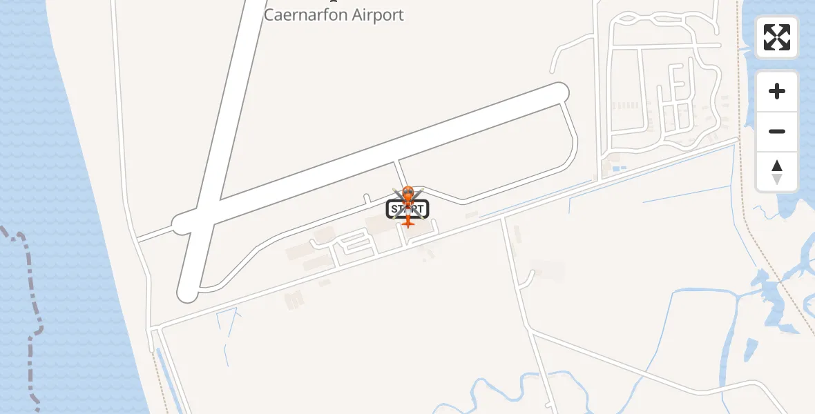 Flight path map showing Coastguard Helicopter route from Caernarfon Airport to Caernarfon Airport