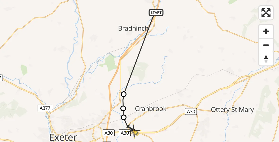 Routekaart van de vlucht: Police Helicopter to Exeter International Airport, Exeter International Airport