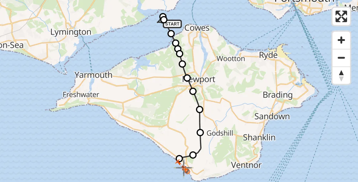 Flight route map: Coastguard Helicopter to Chale, The Terrace