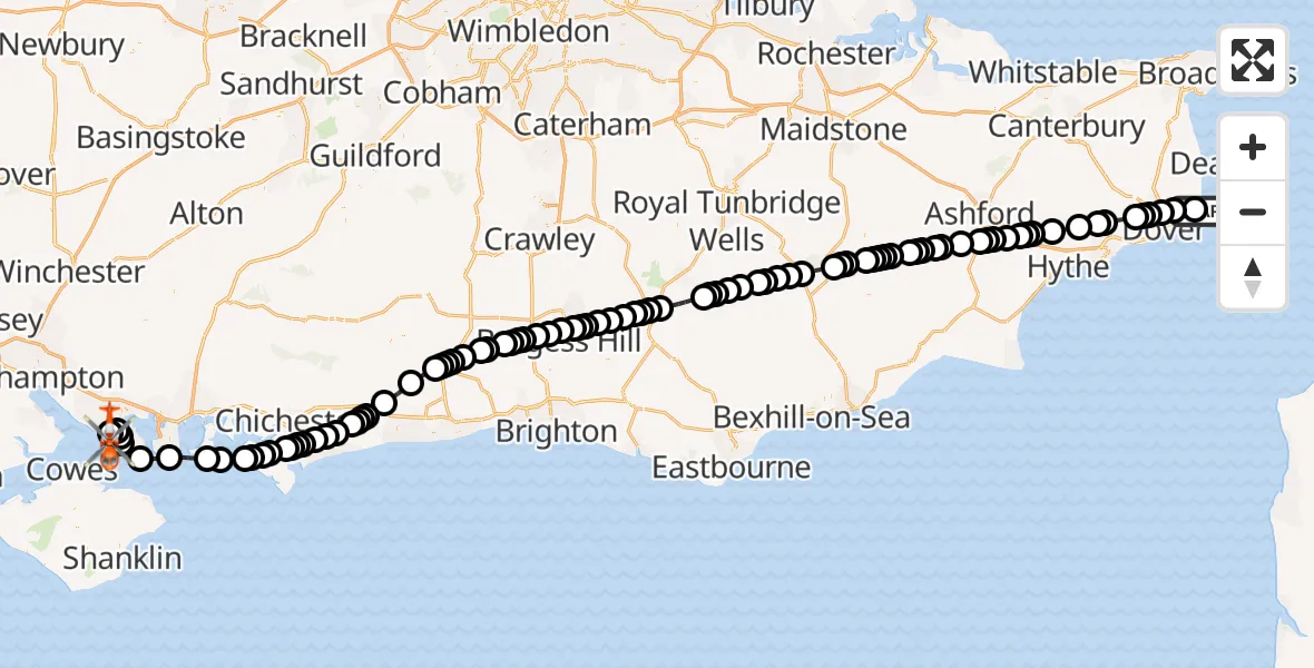 Flight route map: Coastguard Helicopter to Solent Airport, Solent Airport