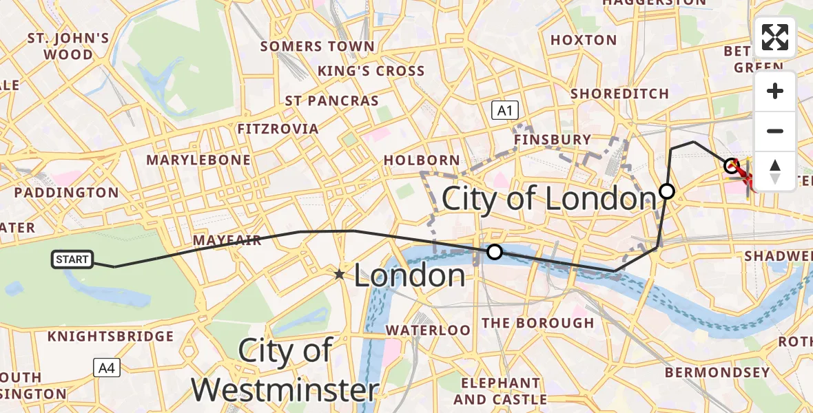 Flight route map: Air Ambulance Helicopter to Royal London Hospital, Royal London Hospital
