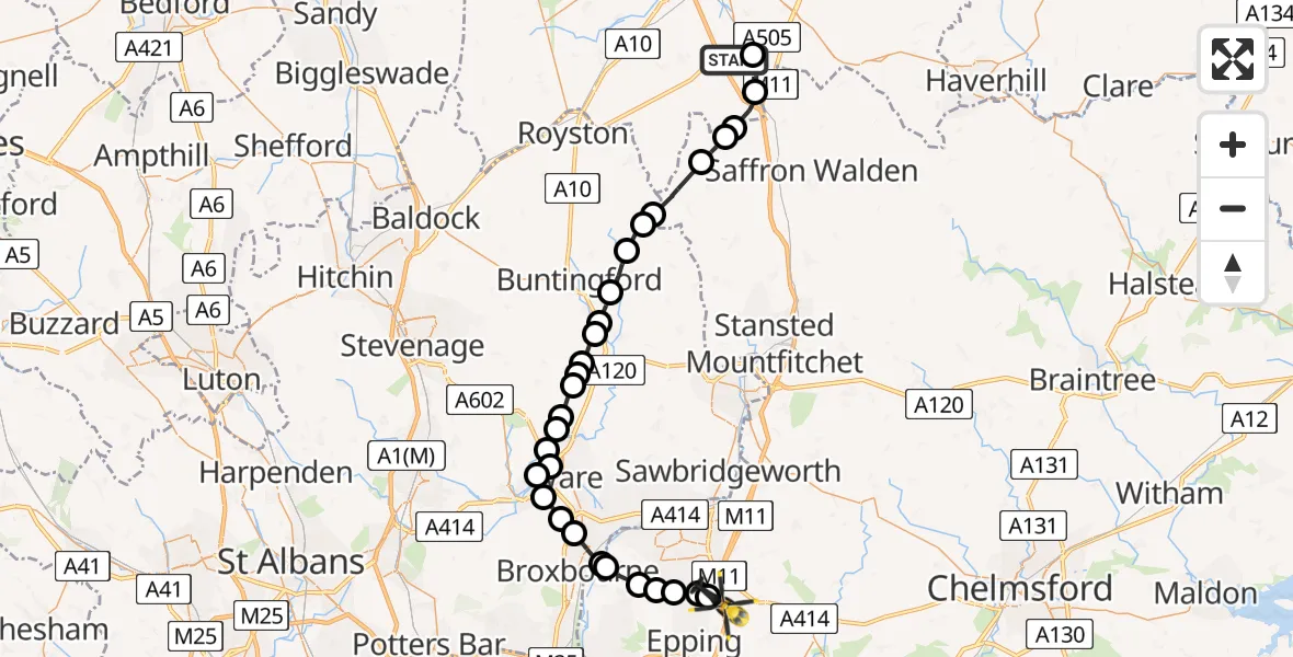 Routekaart van de vlucht: Police Helicopter to North Weald Bassett, Weald Hall Lane