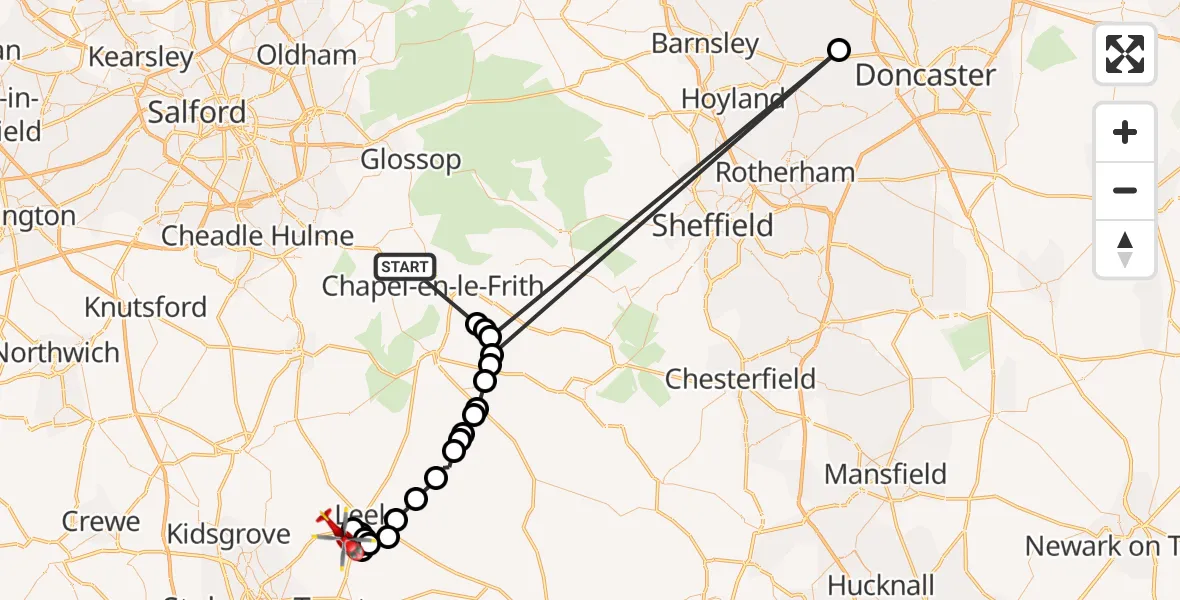 Routekaart van de vlucht: Air Ambulance Helicopter to Staffordshire Moorlands, Limes Avenue