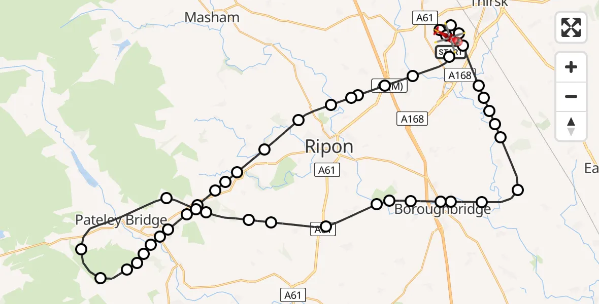 Flight route map: Air Ambulance Helicopter to RAF Topcliffe, RAF Topcliffe