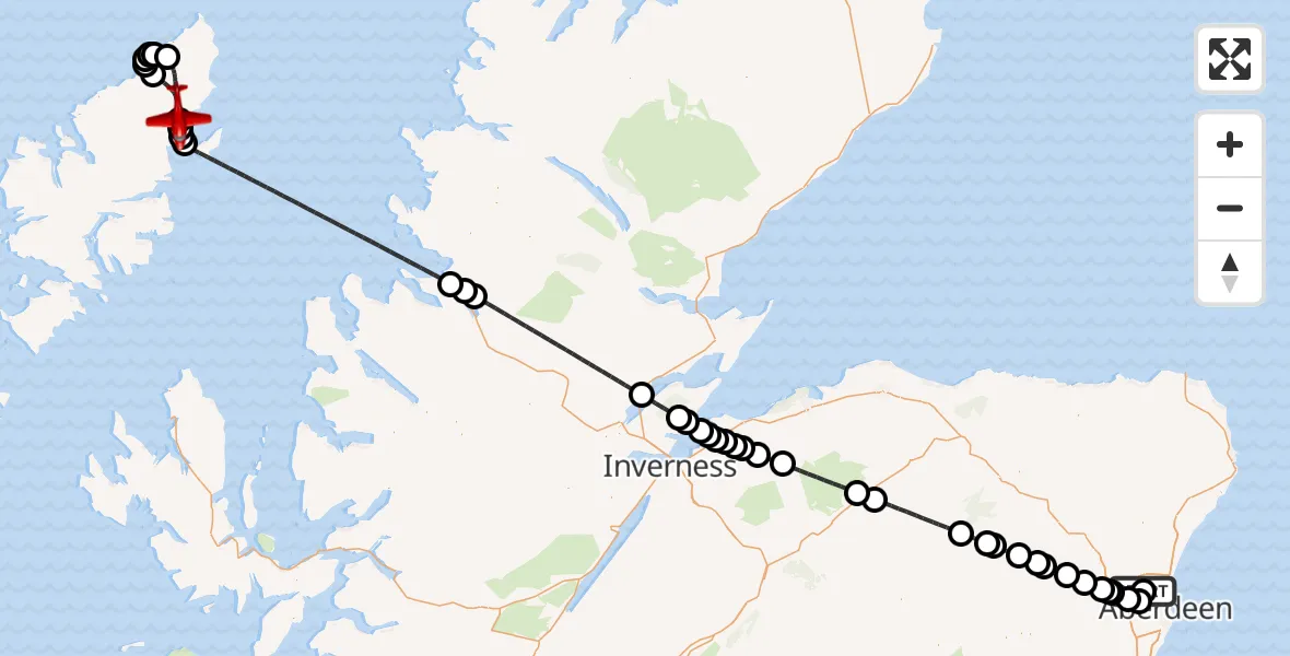 Flight route map: Air Ambulance Aircraft to Gabhsann bho Dheas, Aberdeen International Airport