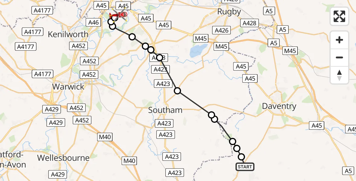 Routekaart van de vlucht: Air Ambulance Helicopter to Coventry Airport, Coventry Airport