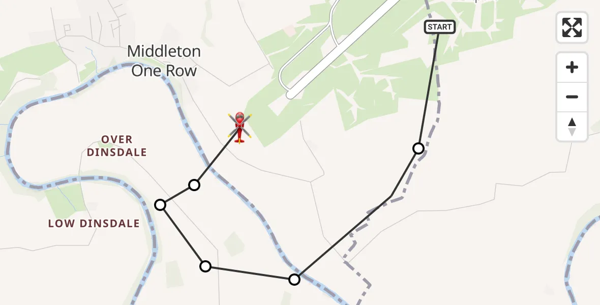 Routekaart van de vlucht: Air Ambulance Helicopter to Middleton One Row, The Front