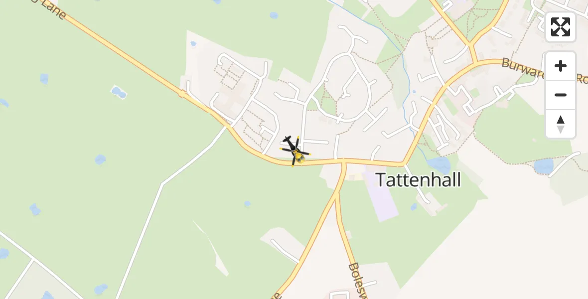 Flight route map: Police Helicopter to Tattenhall, Brockway West