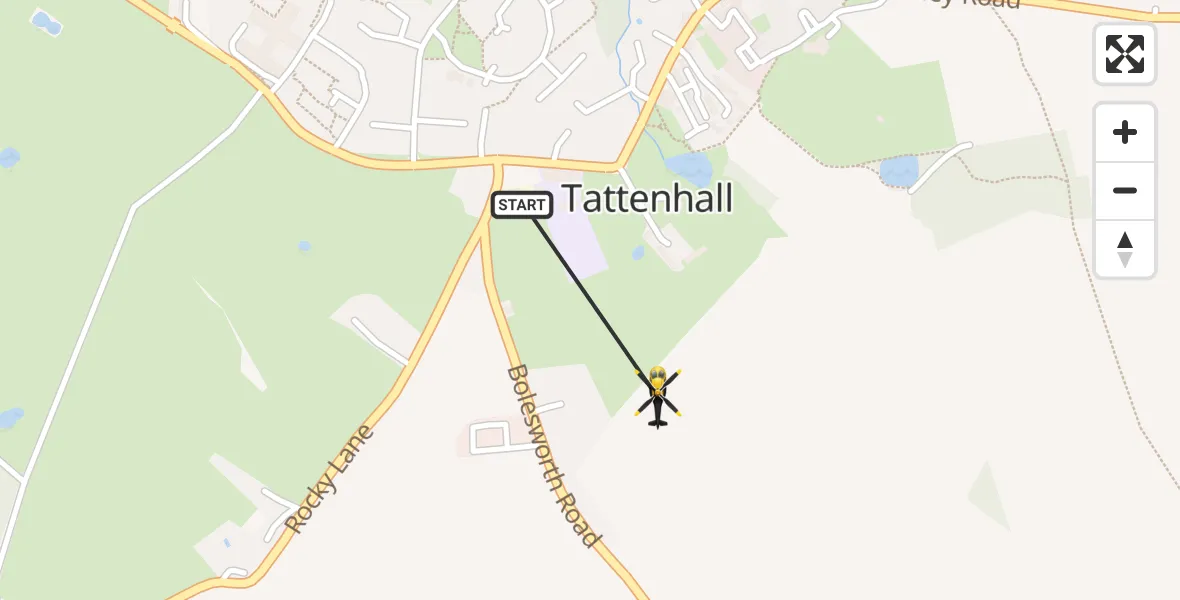 Flight route map: Police Helicopter to Tattenhall, High Street
