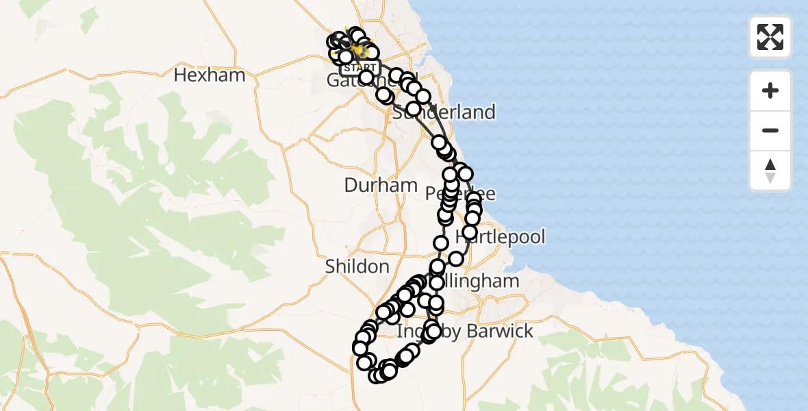 Flight route map: Police Helicopter to Newcastle upon Tyne, Eden Park Court