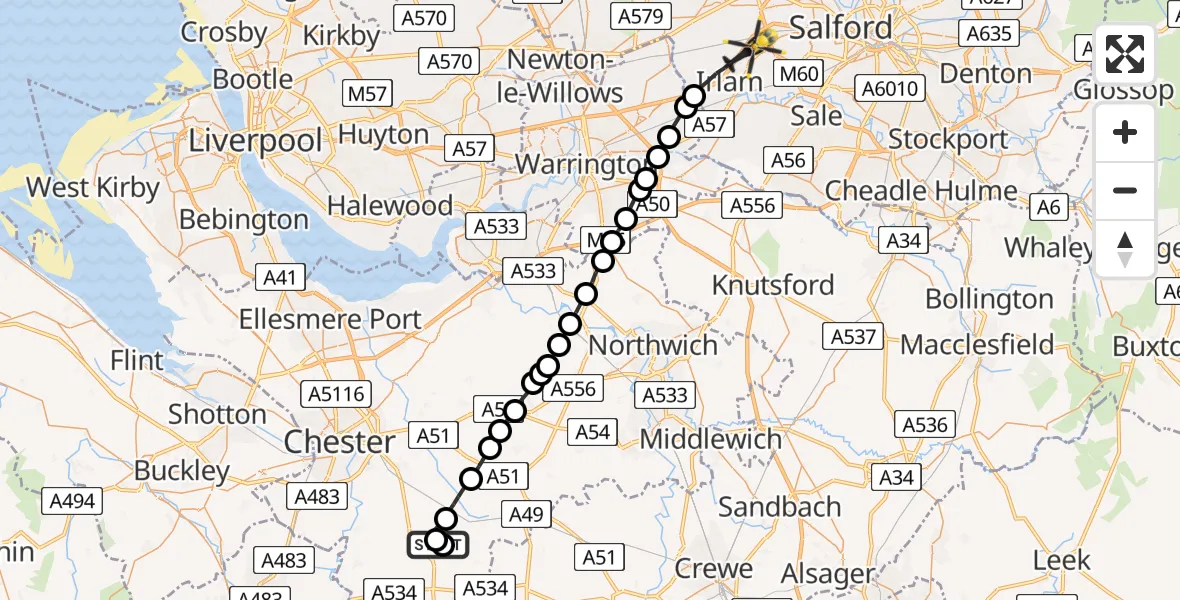 Routekaart van de vlucht: Police Helicopter to Manchester Barton Aerodrome, Manchester Barton Aerodrome