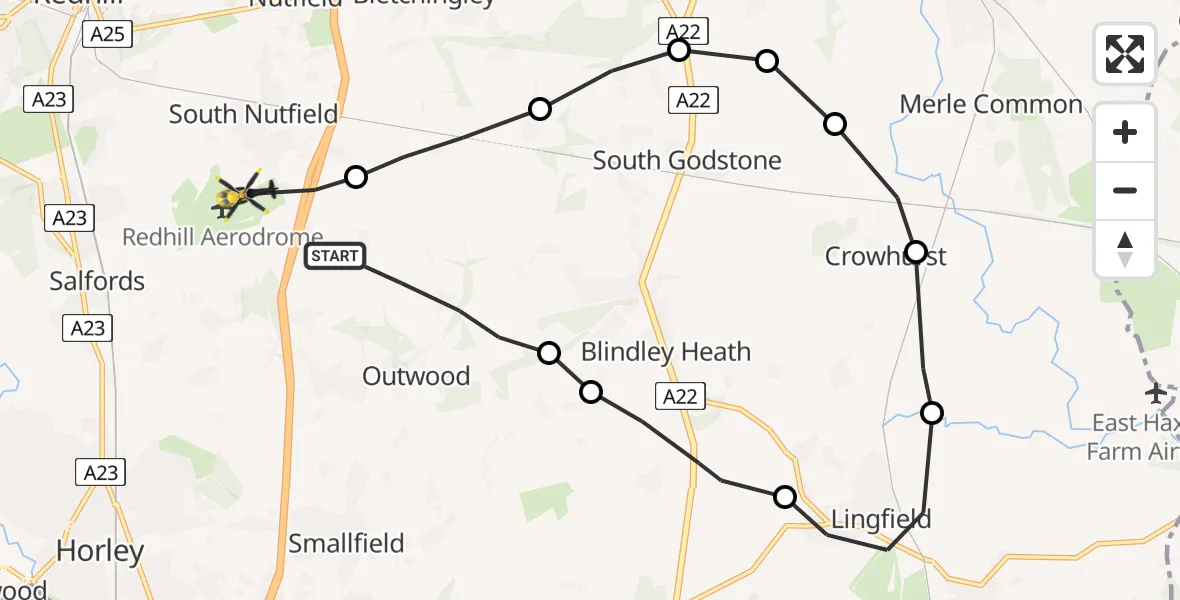 Routekaart van de vlucht: Police Helicopter to South Nutfield, Ridge Green