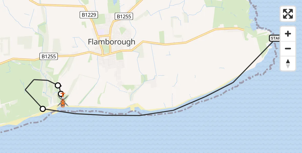 Flight route map: Coastguard Helicopter to Sewerby, Flamborough Road