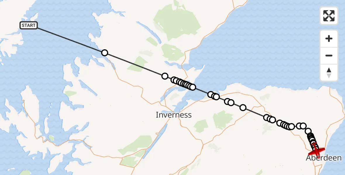 Flight route map: Air Ambulance Aircraft to Aberdeen International Airport, Aberdeen International Airport
