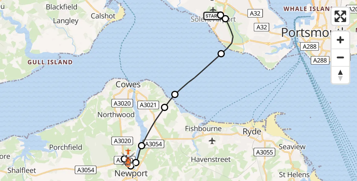 Flight route map: Coastguard Helicopter to St Marys Hospital Isle Of Wight, St Marys Hospital Isle Of Wight