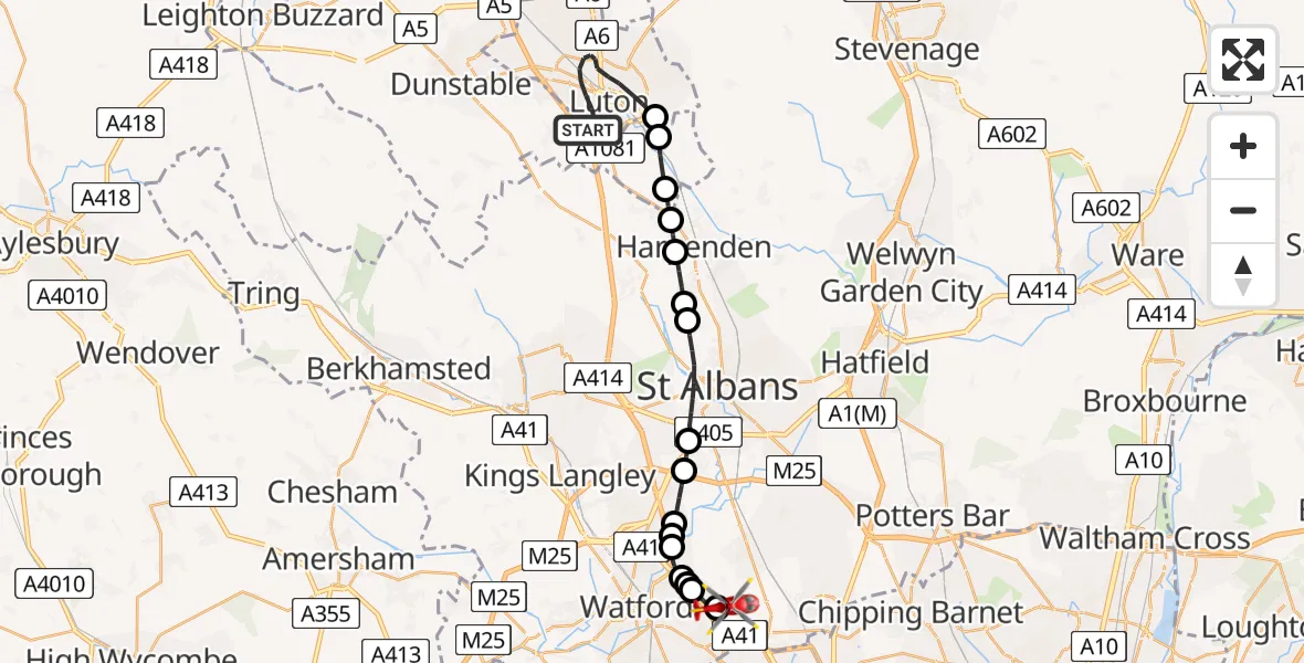 Routekaart van de vlucht: Air Ambulance Helicopter to Elstree Airfield, Elstree Airfield