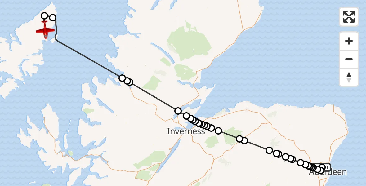 Flight route map: Air Ambulance Aircraft to Borgh, Aberdeen International Airport