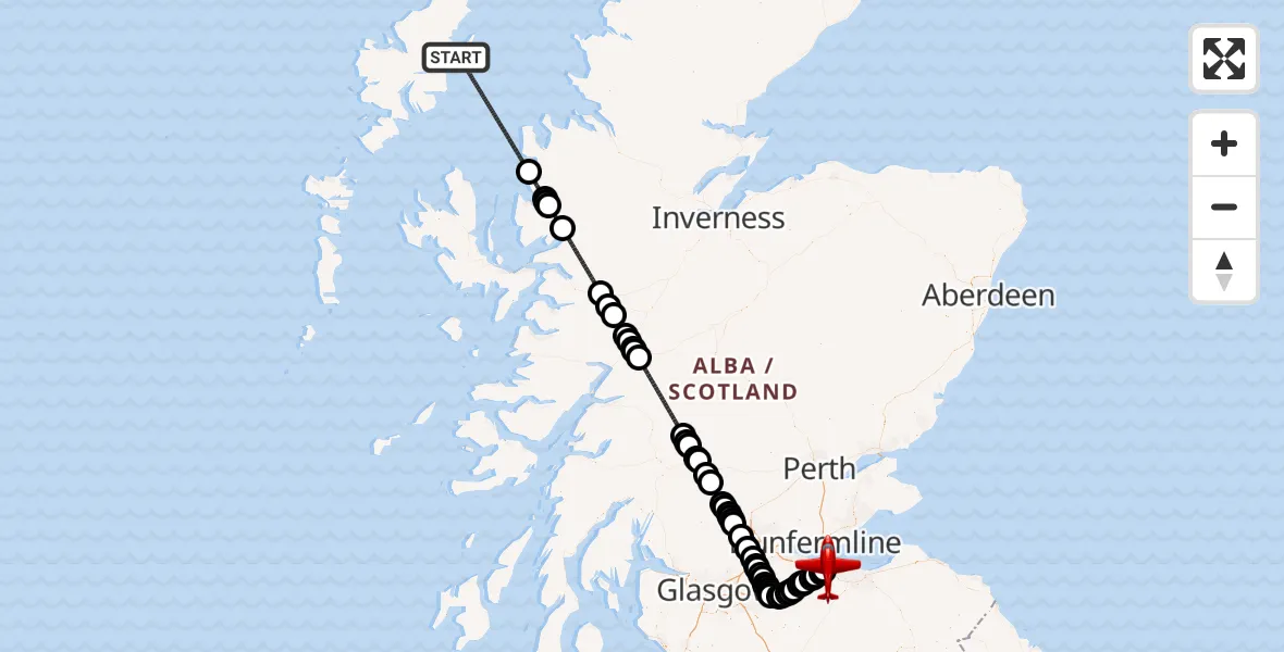 Flight route map: Air Ambulance Aircraft to Edinburgh Airport, Edinburgh Airport
