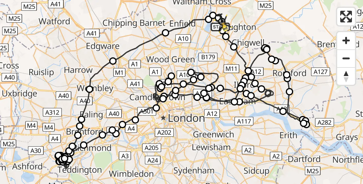 Flight route map: Police Helicopter to Metropolitan Police Air Support Unit Lippitts Hill, Metropolitan Police Air Support Unit Lippitts Hill