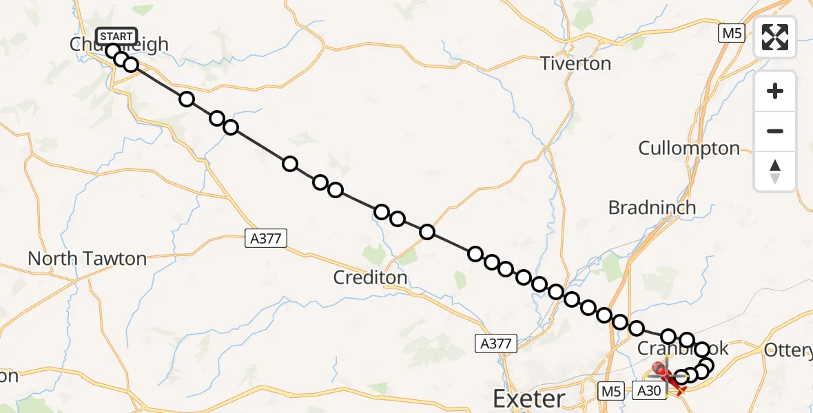 Routekaart van de vlucht: Air Ambulance Helicopter to Exeter International Airport, Exeter International Airport