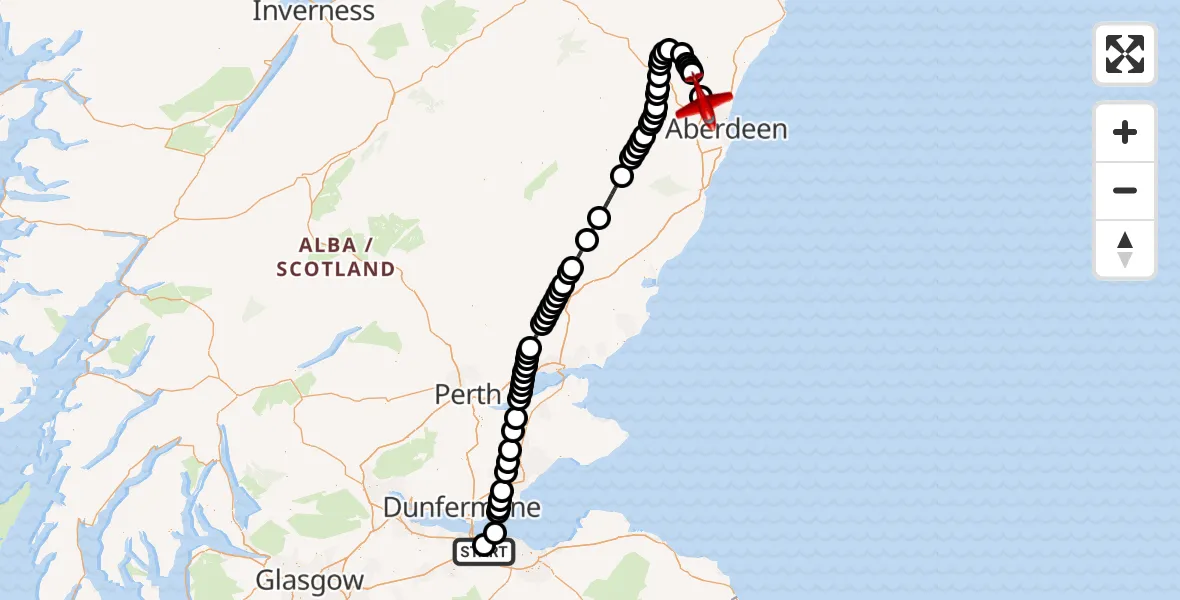 Flight route map: Air Ambulance Aircraft to Aberdeen City, Pitmedden Road