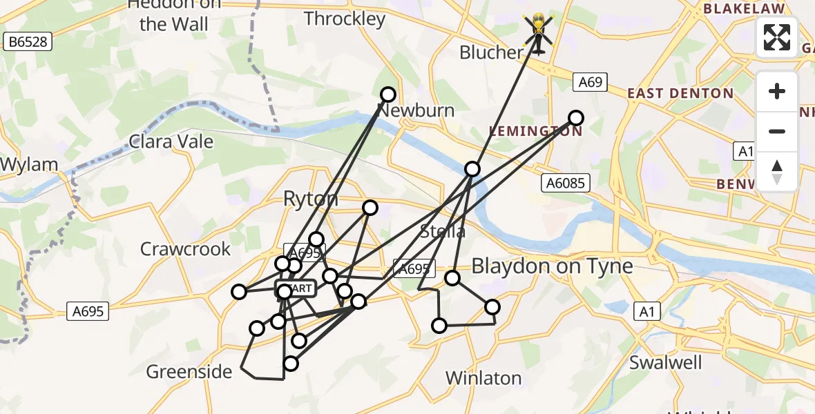 Routekaart van de vlucht: Police Helicopter to Blucher, Blucher