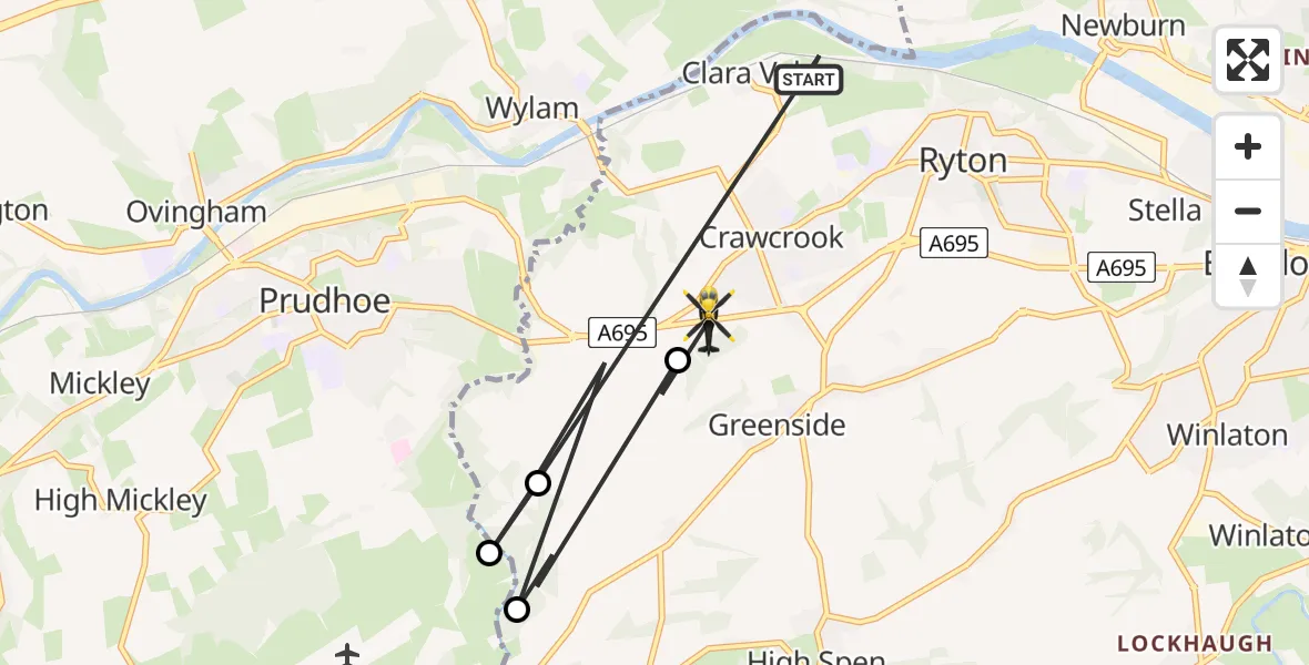Routekaart van de vlucht: Police Helicopter to Crawcrook, Crawcrook Bypass