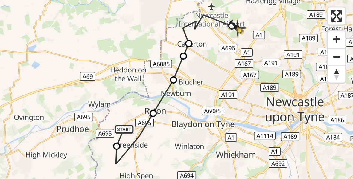 Routekaart van de vlucht: Police Helicopter to Newcastle upon Tyne, Falcon Way