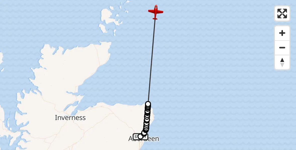 Flight route map: Air Ambulance Aircraft to North Sea, North Sea
