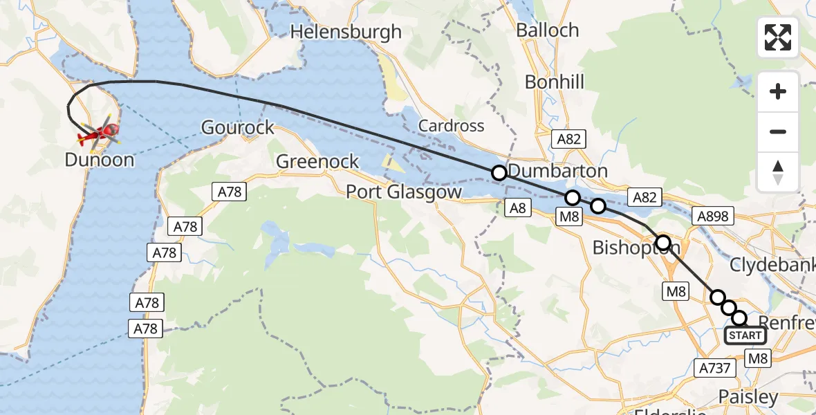 Routekaart van de vlucht: Air Ambulance Helicopter to Inner Seas