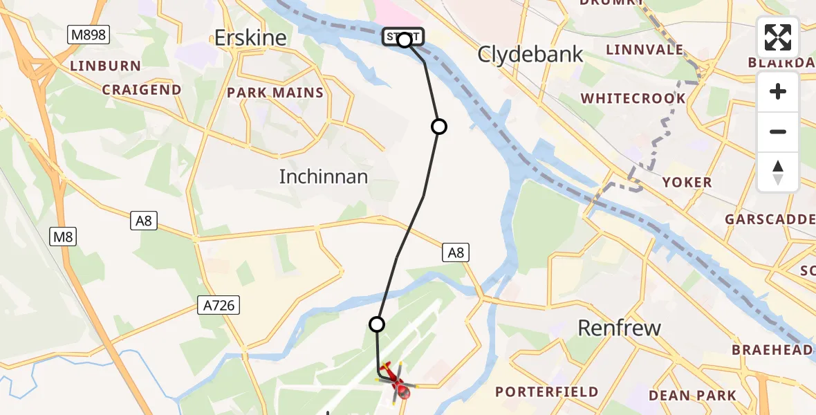 Flight route map: Air Ambulance Helicopter to Glasgow Airport, Glasgow Airport