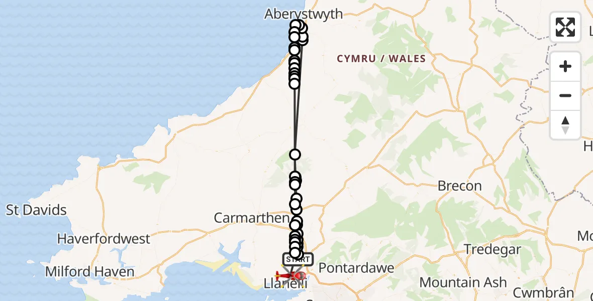 Routekaart van de vlucht: Air Ambulance Helicopter to Felinfoel, Heol Llethri
