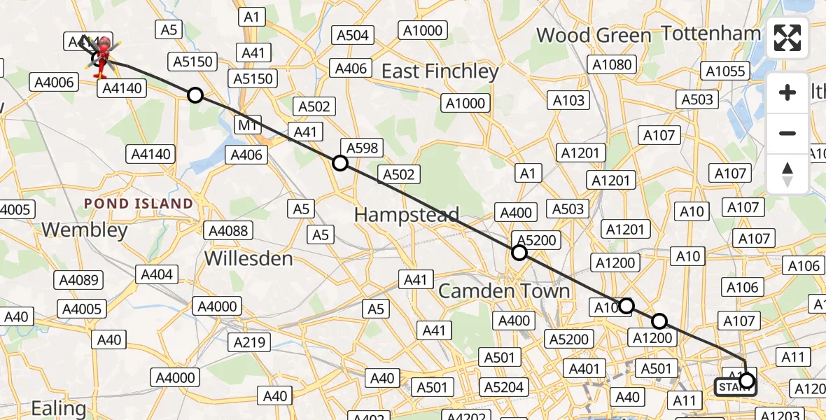 Flight route map: Air Ambulance Helicopter to London Borough of Harrow, London Borough of Harrow