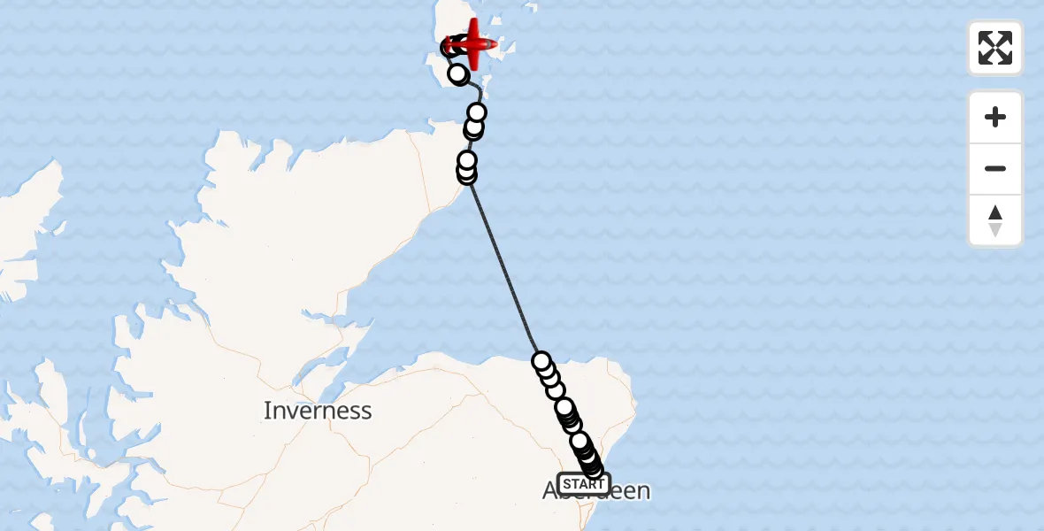 Flight route map: Air Ambulance Aircraft to Kirbister, Greenburn Road