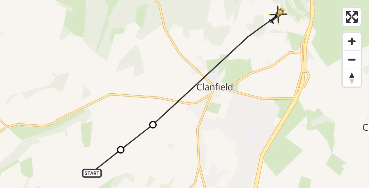 Flight path map showing Police Helicopter route from Winchester to Clanfield