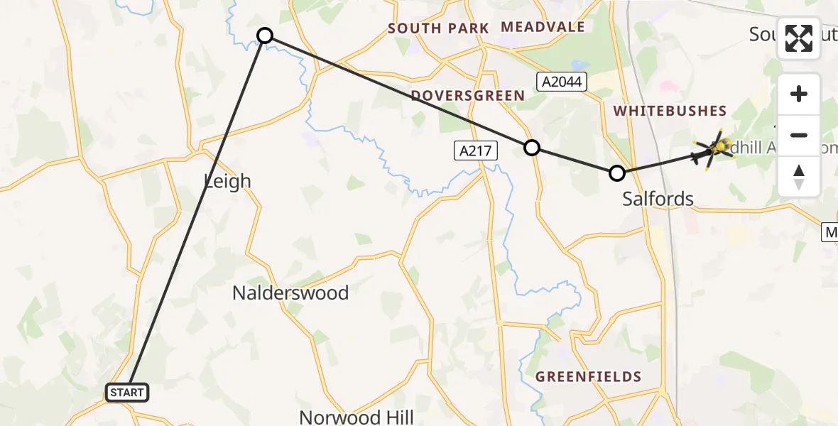 Routekaart van de vlucht: Police Helicopter to Salfords, Mason's Bridge Road