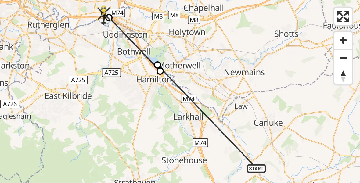 Routekaart van de vlucht: Police Helicopter to Glasgow, Hamilton Road