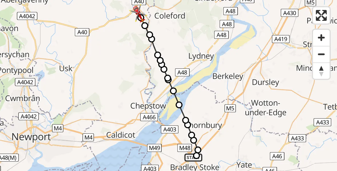 Routekaart van de vlucht: Air Ambulance Helicopter to Mitchel Troy, Mitchel Troy