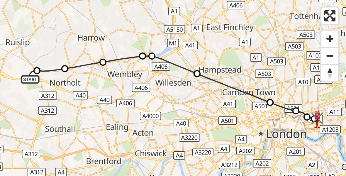 Flight route map: Air Ambulance Helicopter to Royal London Hospital, Royal London Hospital