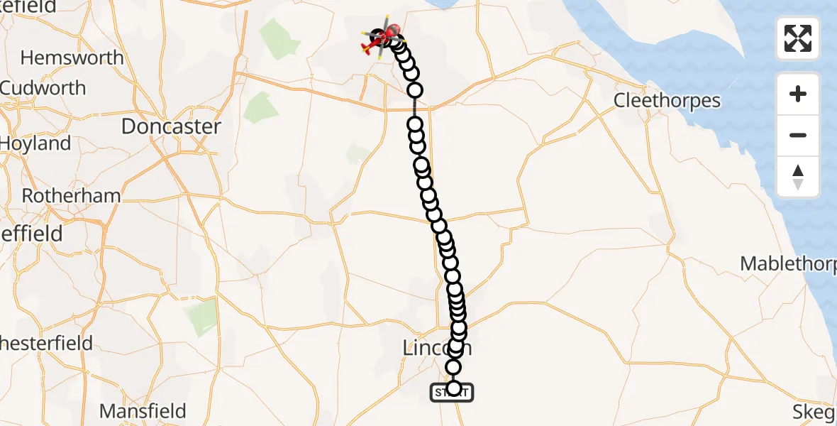 Flight route map: Air Ambulance Helicopter to Burton upon Stather, Normanby Road