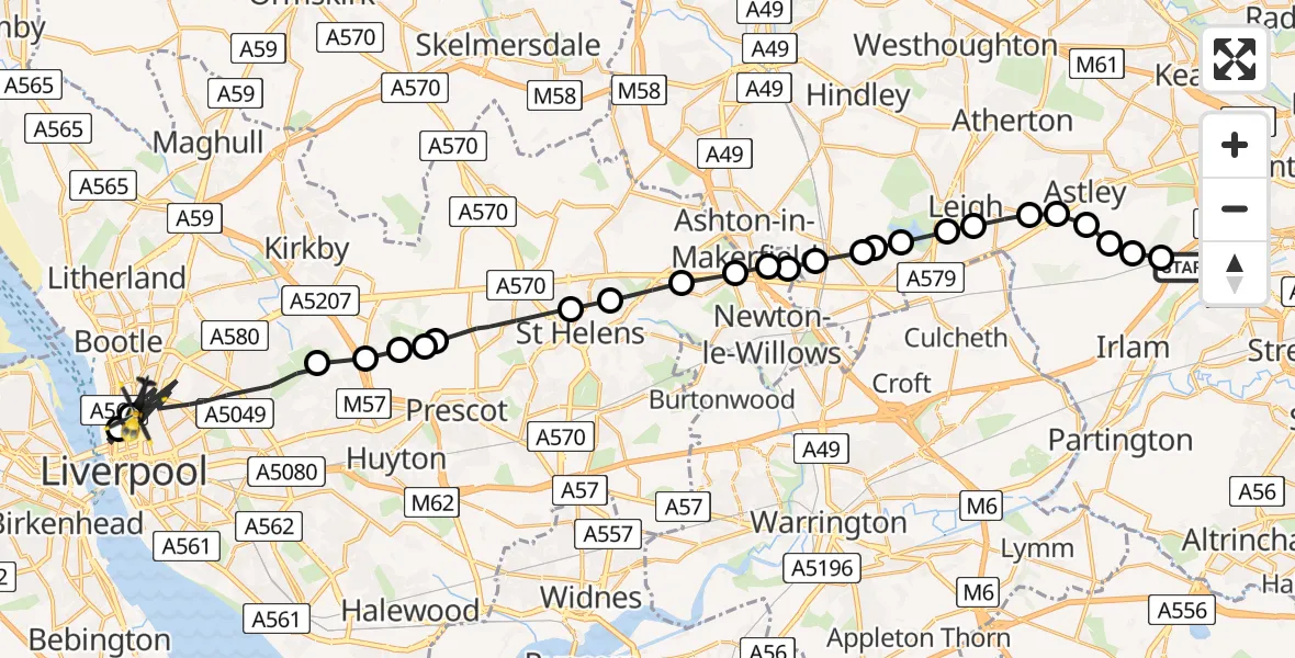 Flight route map: Police Helicopter to Liverpool, St Alphonus Street